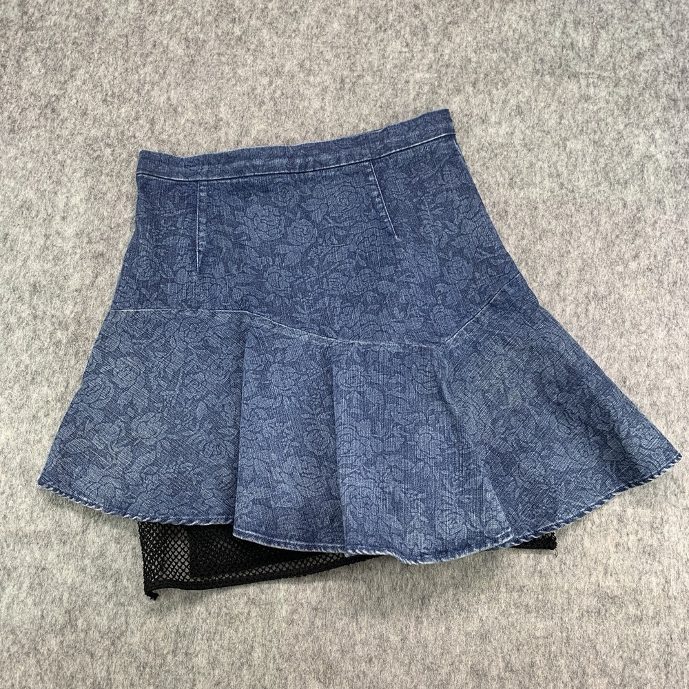 VTG Y2K Miss Sixty BONGANI SKIRT Size S/M Denim Flared Ruffled Inner Mesh Layer